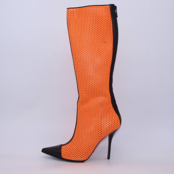 Michael Kors Perforated Leather Abigail Runway Boots Orange/Black Size 40 New - Picture 10 of 12
